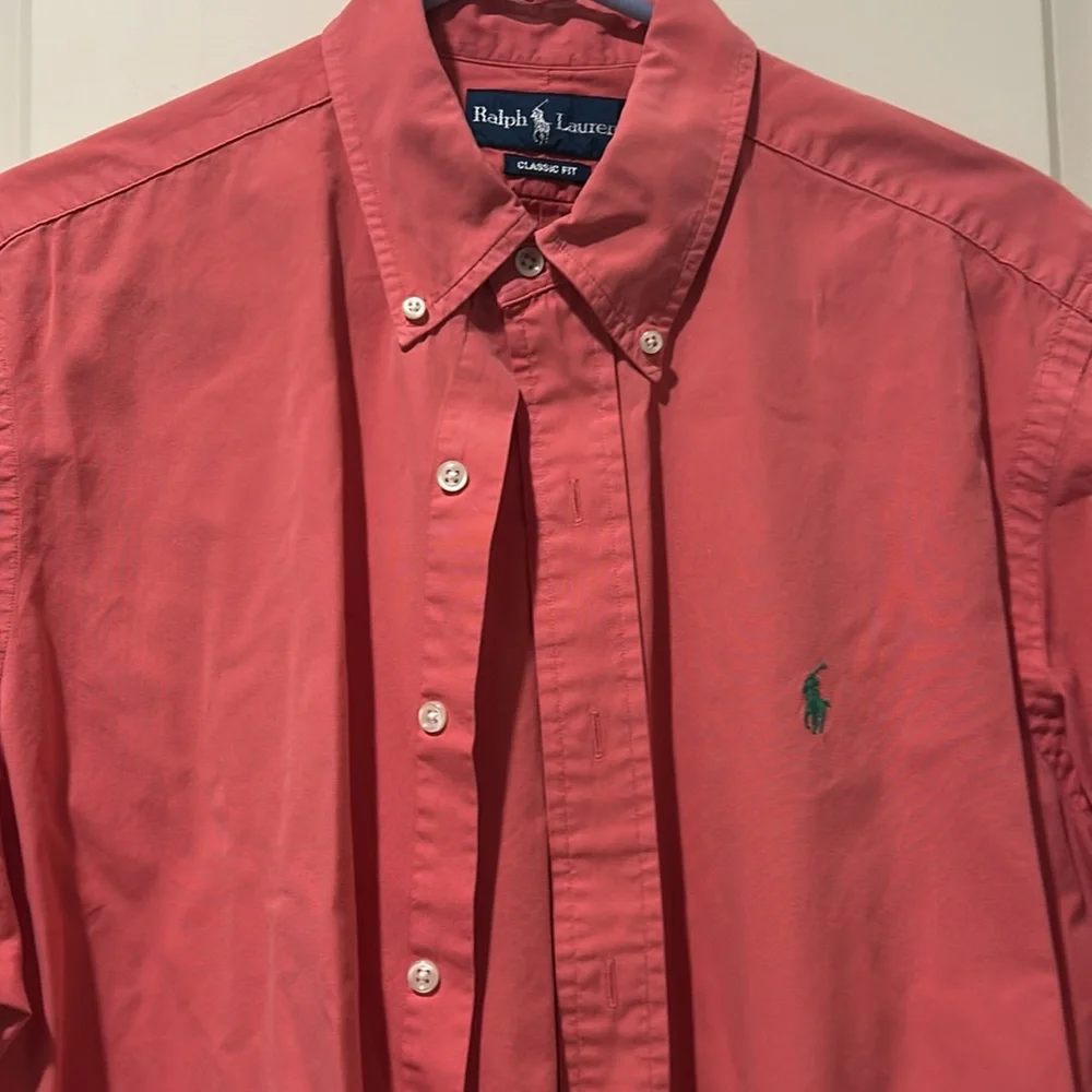 Ralph Lauren mens Classic Fit Button Down Short Sleeve Shirt size L coral pink